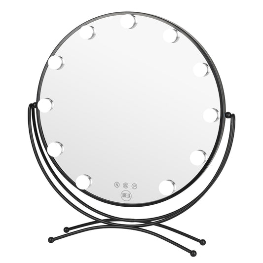 11 Bulb Round Vanity Mirror - Jet Black